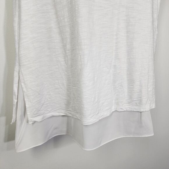 Chico's Tunic Top Womens Size 1 Medium White Layered Knit Woven Split Back Relax - Picture 6 of 9